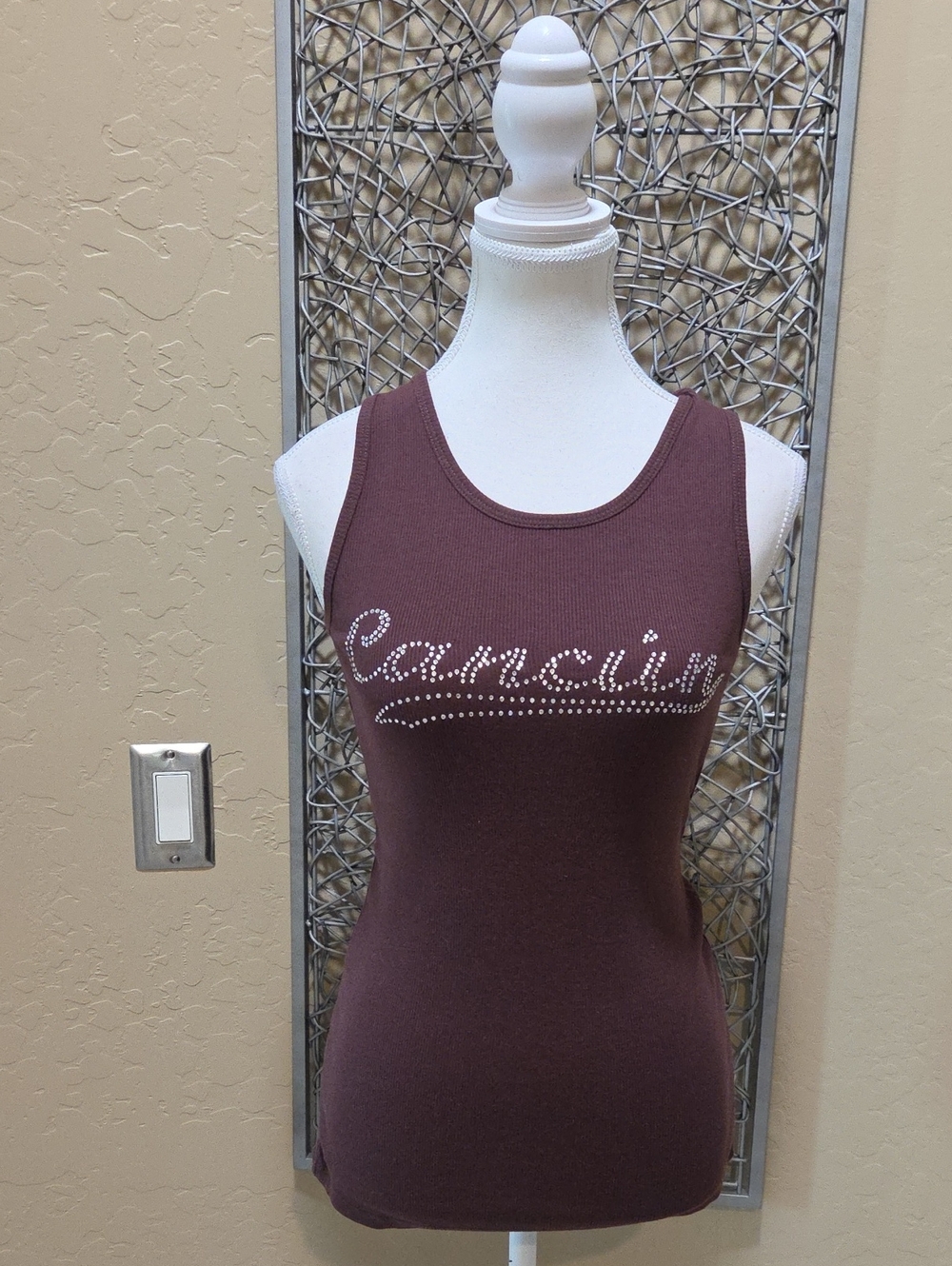 Cancun Embellished Ribbed Tank Top In Brown